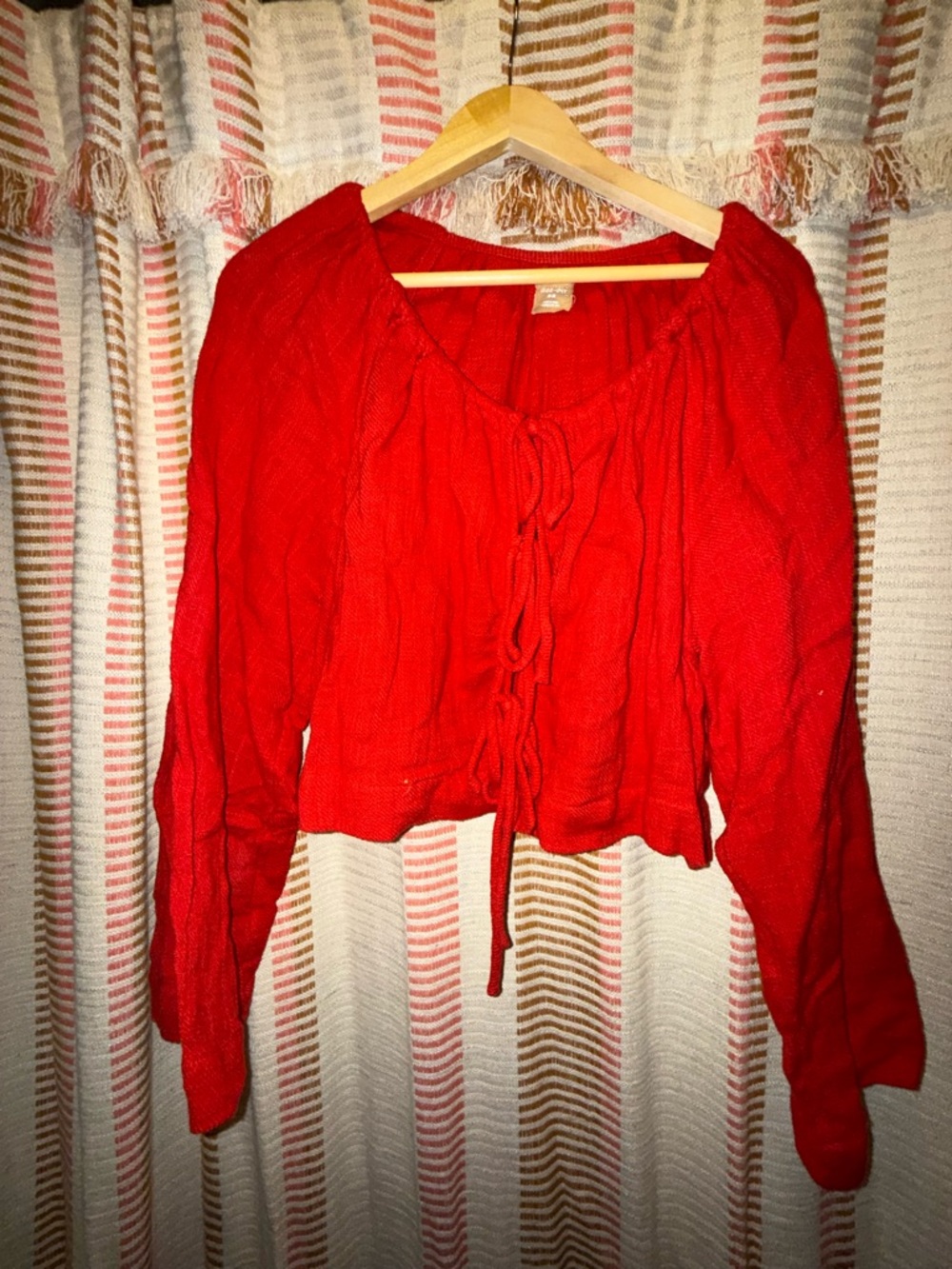 Free People Vibrant Red Tie-Front Blouse